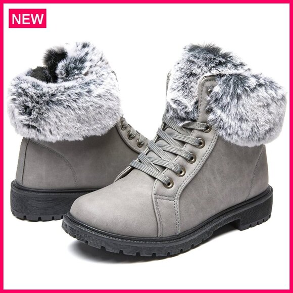 Women's Winter Snow Boots Fur Lined Ankle Booties Anti-Slip Combat Boots